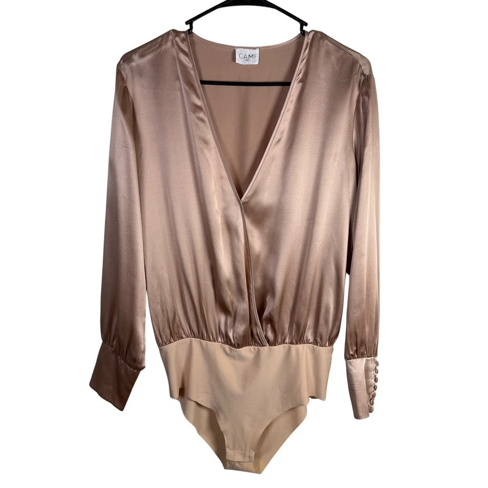 Cami NYC Silk Long Sleeve Bodysuit‎ Size Small Beige / Neutral